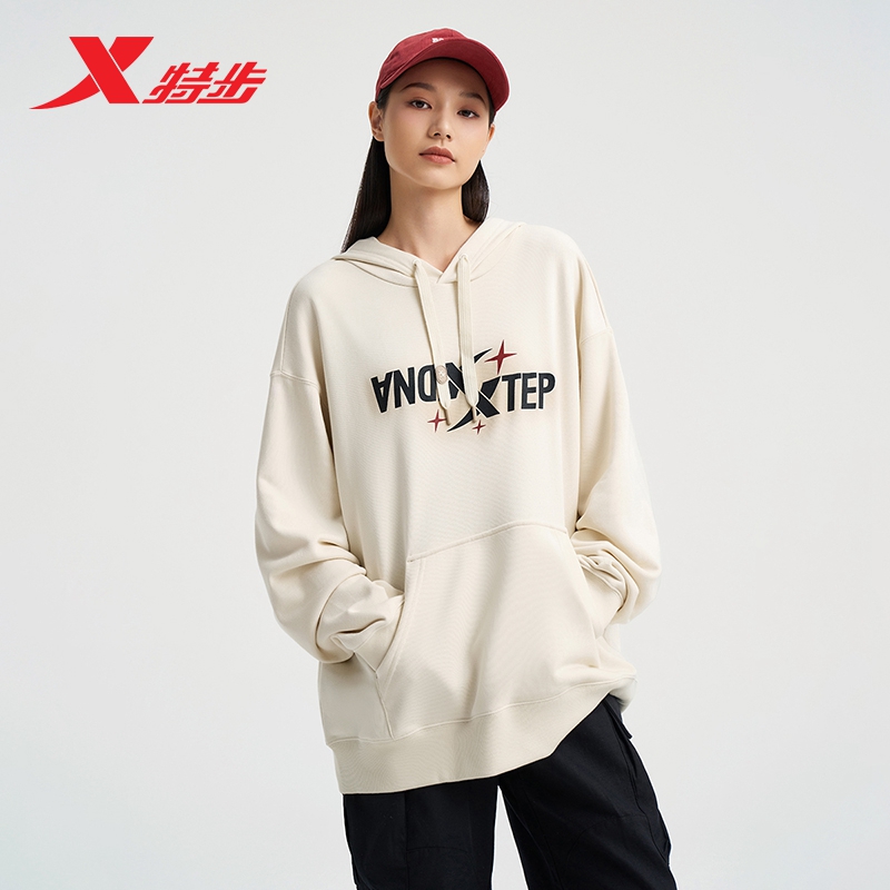 特步情侣卫衣2025秋新款针织连帽上衣休闲宽松套头衫976327930246