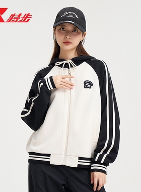 特步女子外套2025秋季新款连帽上衣针织开衫棒球服女976328940213