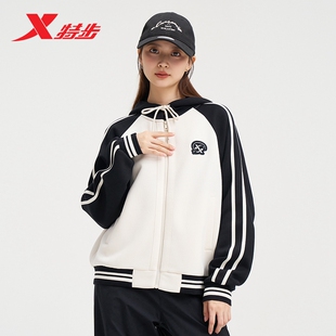 特步女子外套2026春季新款连帽上衣针织开衫棒球服女976328940213