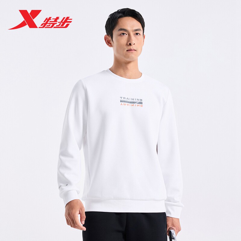 特步男卫衣2026春季新款针织上衣圆领内搭长袖套头衫976329920128