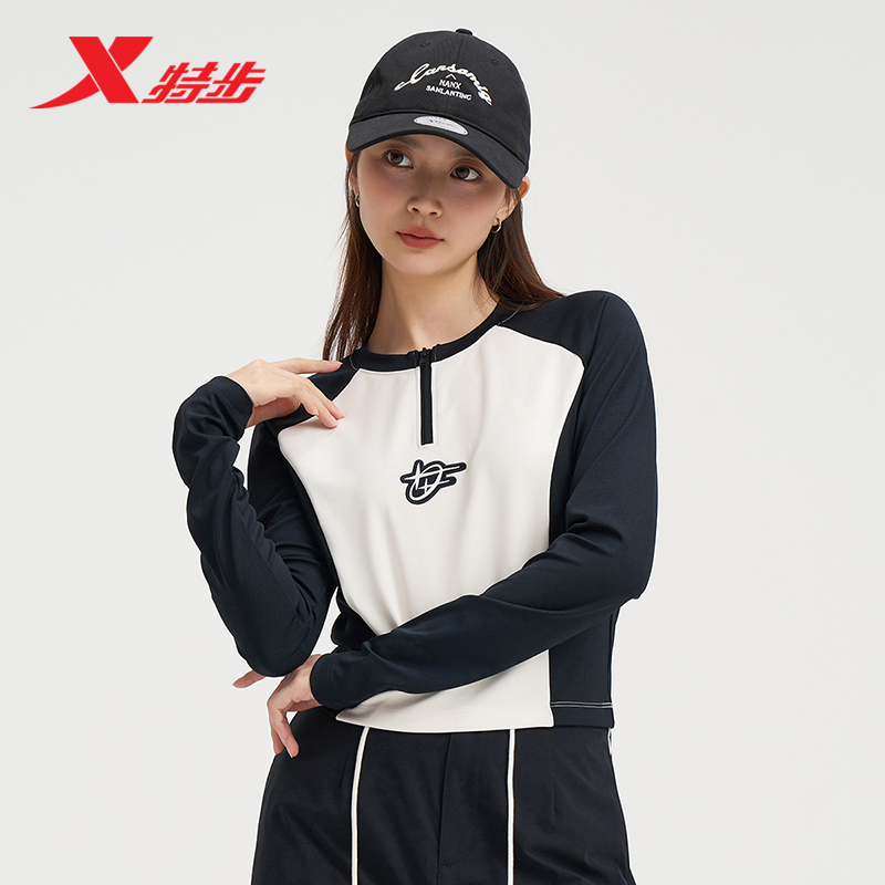 特步卫衣女士新款春夏官方长袖圆领T恤休闲运动上衣976328030584