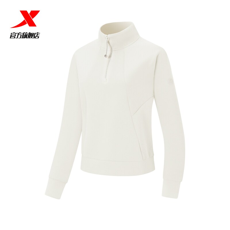 特步套头卫衣女2026春季新款修身立领上衣跑步运动服975328920123