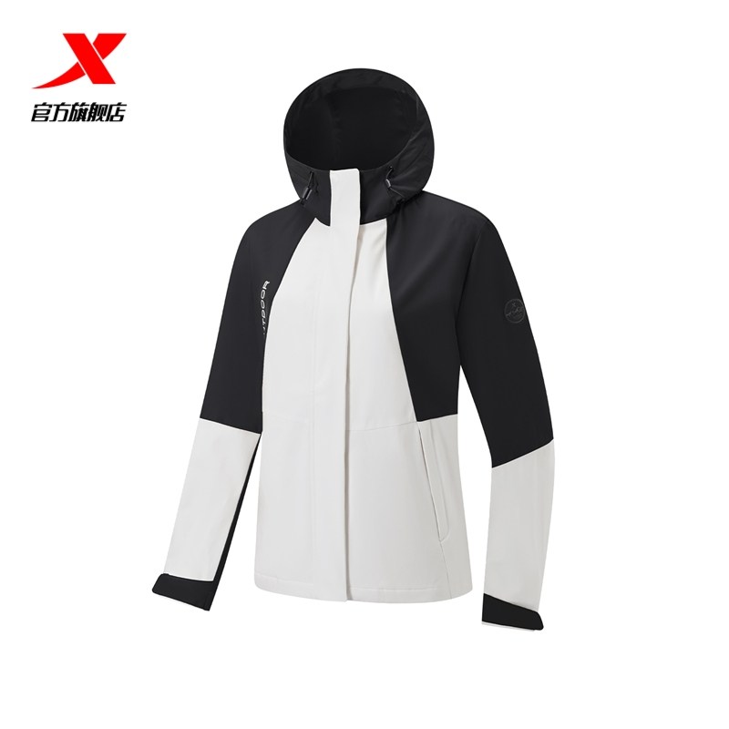 特步连帽外套女2025年秋季新款户外女装保暖冲锋风衣975328160059