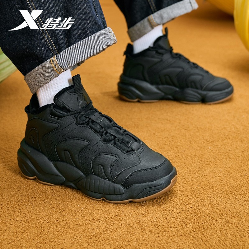 特步黑爷板鞋男加绒保暖休闲鞋运动鞋黑色2025冬季新款革面男鞋子,运动鞋new,板鞋,淘宝优惠券,粉丝福利购,淘宝优惠卷