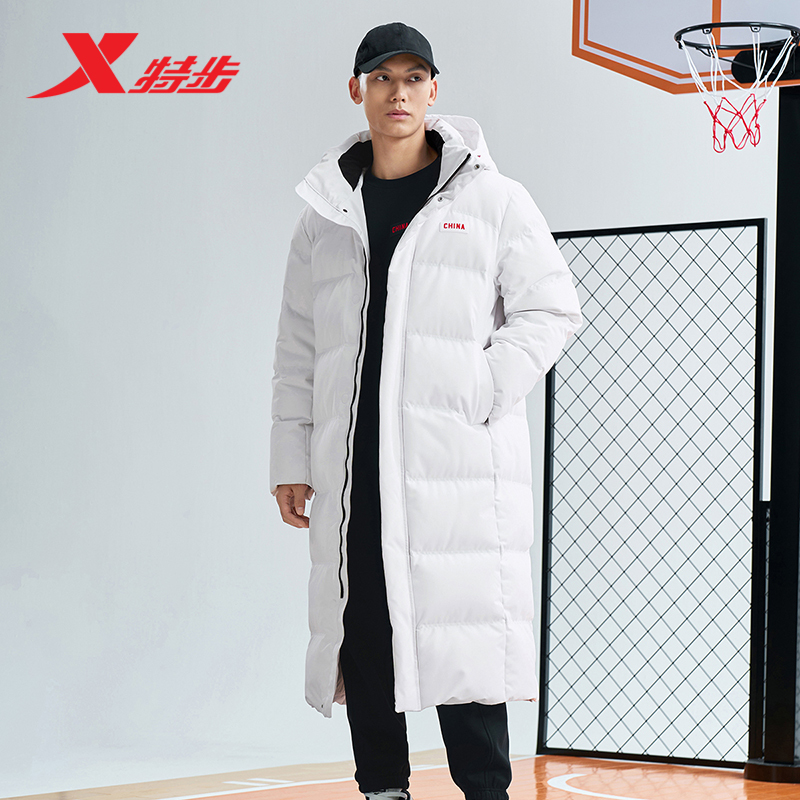 王鹤棣同款丨特步中长款羽绒服男款2025冬季新款加绒加厚保暖外套