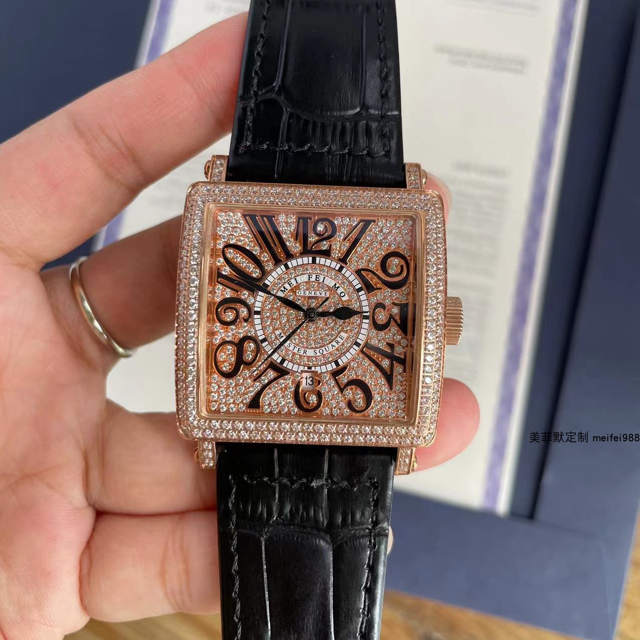 玫瑰金黑色方形中性表网红同款