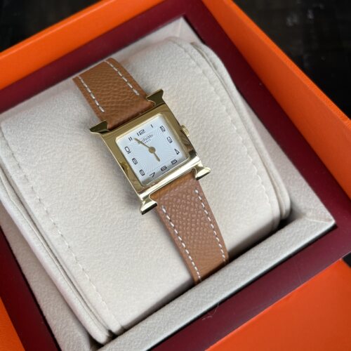 epsom表带H手表 金棕金扣数字表盘 荔枝纹真皮石英经典女表H小号