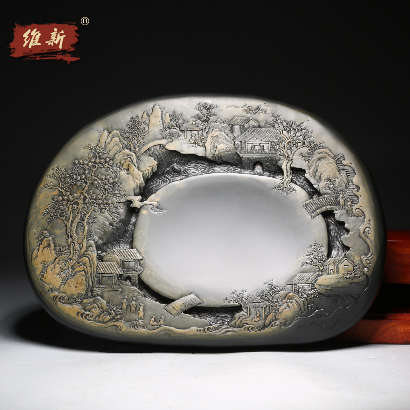 维新 非遗大师砚台作品《紫气东来》名师手工雕刻金晕歙砚天然原石老坑砚安徽高档精品礼物文房四宝送礼收藏