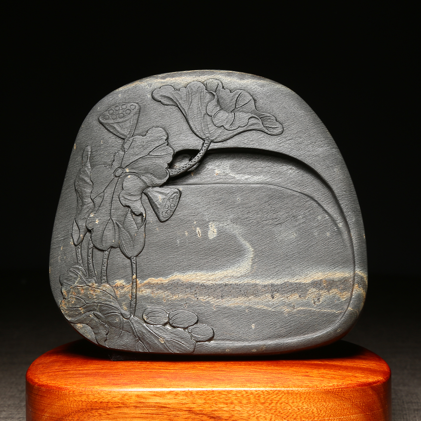 维新非遗歙砚大师作品《荷》砚台老坑水波纹金星纹天然原石龙尾山高档文房用品摆件砚台名砚收藏送礼包装