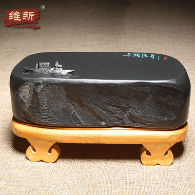 中国歙砚平湖泛舟天然原石