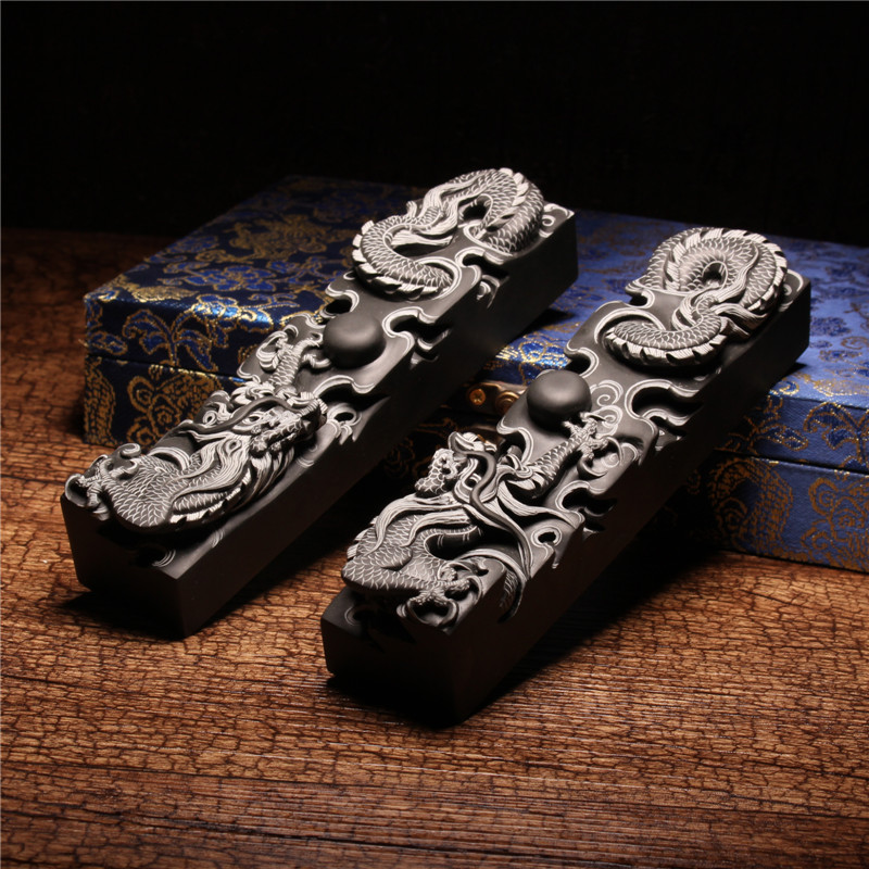 匠心非遗大师柯崇作品立体浮雕《双龙戏珠》镇纸镇尺压纸手工原石
