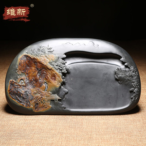 匠心非遗 歙砚大师作品手工立体雕刻老坑金晕籽料龙尾砚台天然原石文房四宝高档摆件送礼佳品收藏秋山寻趣