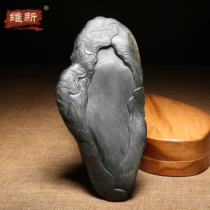 匠心非遗传人手工雕刻四大名砚之歙砚工艺美术名师作品老坑金星金晕原石砚台 高档文房四宝龙尾山/百财聚来