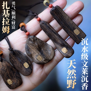 天然野生文莱沉香吊坠沉水级黑油原木老料随形挂件男女款项链真品