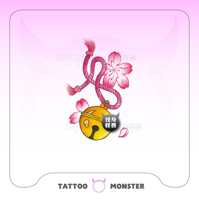 纹身怪兽少女锁骨纹身贴桃花铃铛防水女持久仿真个性日式手臂女生