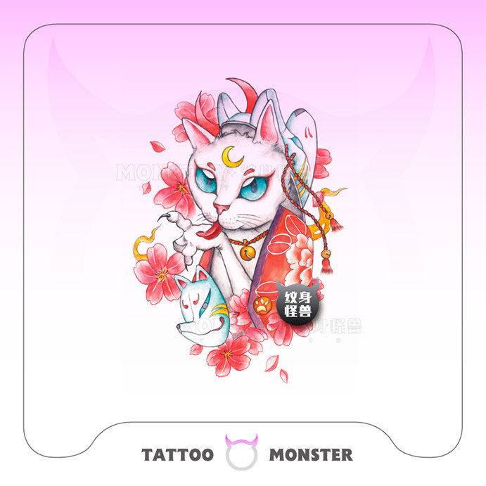 纹身怪兽暗黑系猫纹身贴防水女持久仿真手臂日式少女高级感男花臂