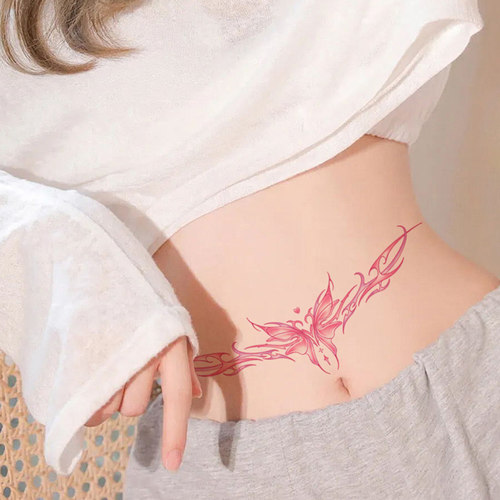 独角小怪兽小清新蝴蝶魅魔小腹后腰纹身贴彩色防水持久女性感私密