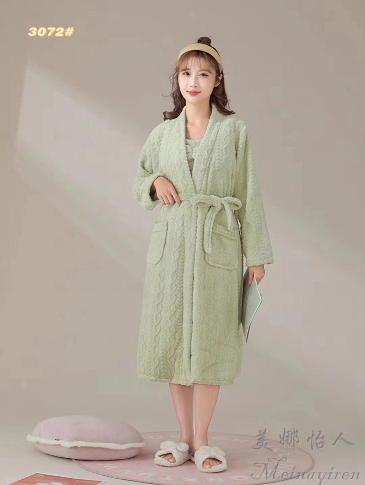 MINA PLEASANT CORAL VELVET NIGHTGOWN WOMENS WINTER LONG PAJAMAS TWO-PIECE SET INTERNET CELEBRITY BATHROBE SWEET AND THICK HOME CLOTHES