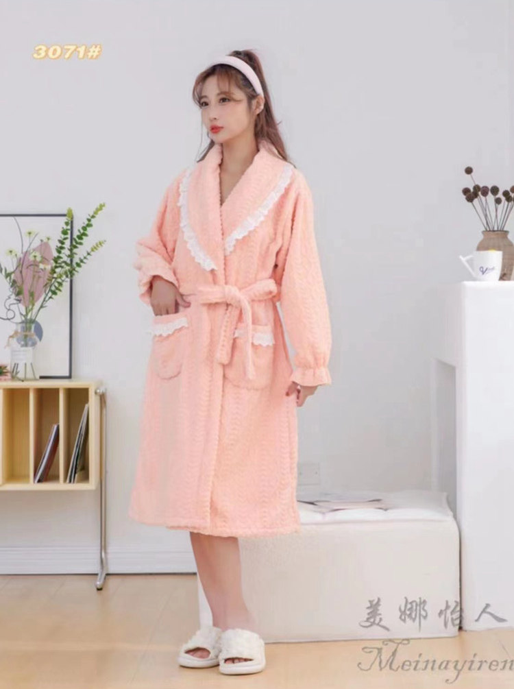 MINA PLEASANT CORAL VELVET NIGHTGOWN WOMENS WINTER LONG PAJAMAS TWO-PIECE SET INTERNET CELEBRITY BATHROBE SWEET AND THICK HOME CLOTHES