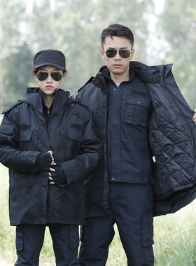 军大衣男黑色执勤作训大衣保安服加厚保暖防水防寒风东北棉服冬季