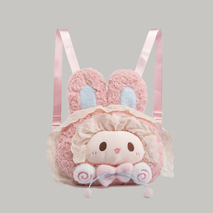 卡通毛绒粉色兔子大脸背包可爱蕾丝少女心jk萝莉塔大头甜妹双肩包