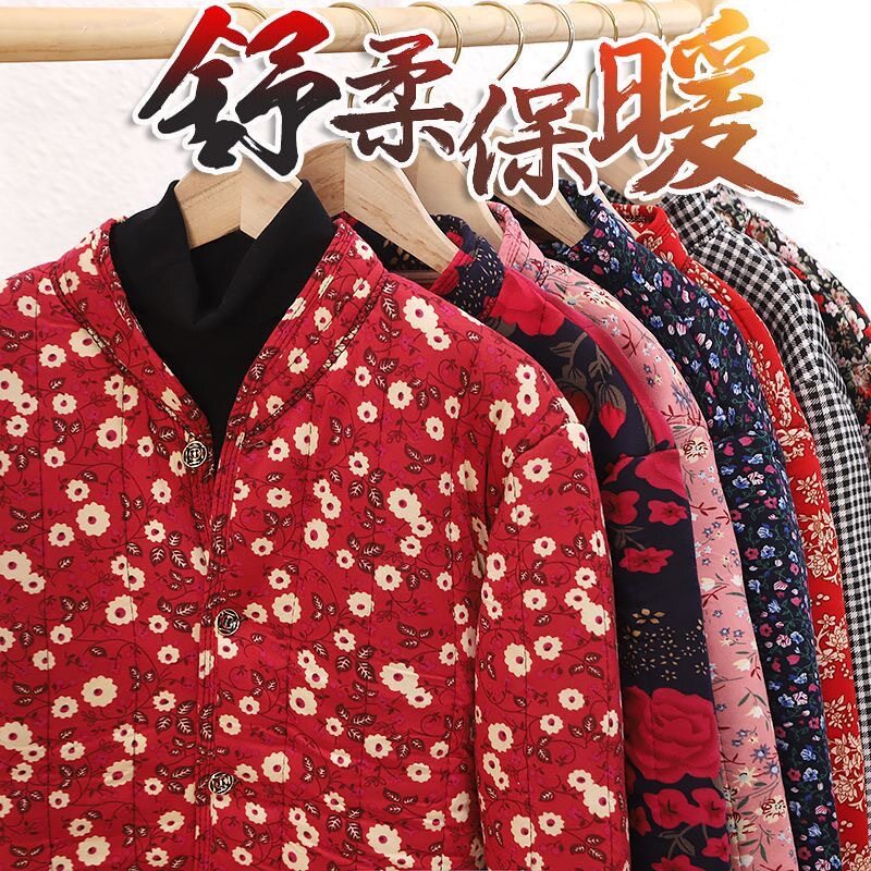 驼绒棉袄2025新款秋冬女中老年人加厚碎花棉衣老太太棉袄棉衣服