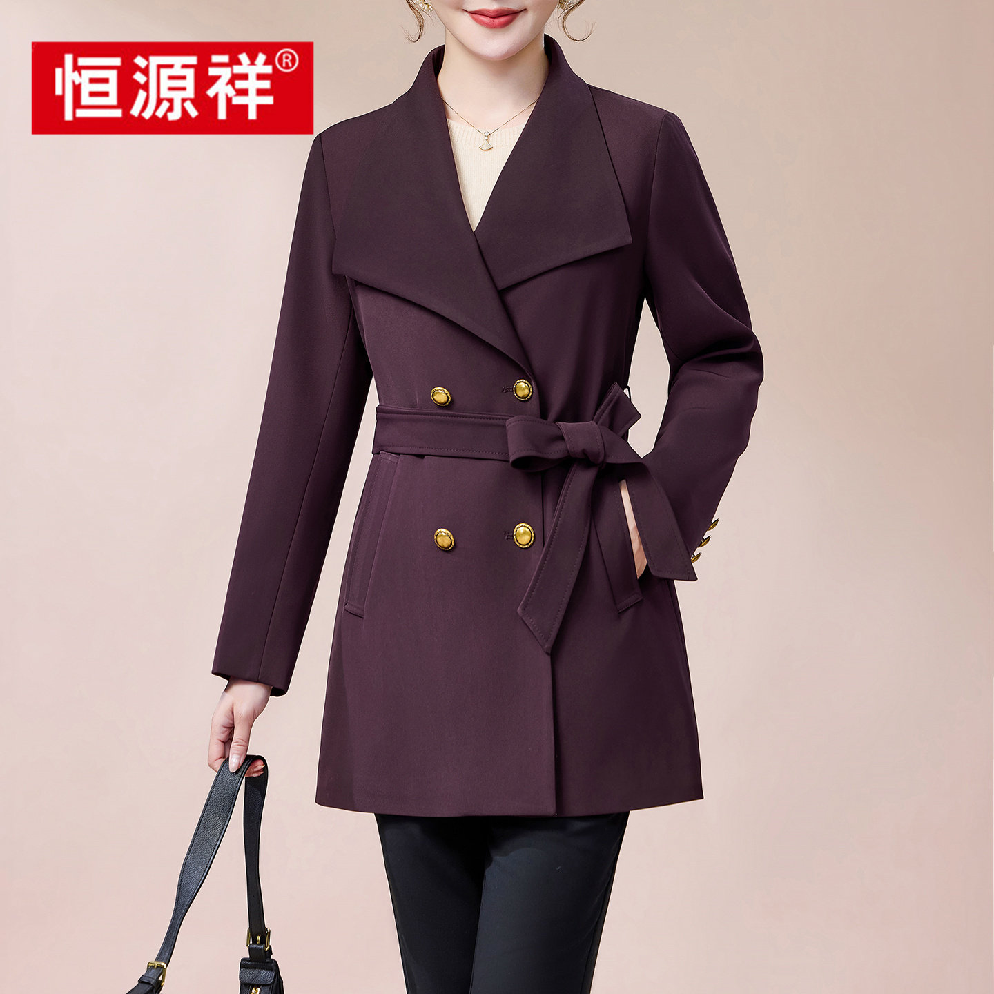 恒源祥风衣女中款秋季新款大码妈妈气质外套