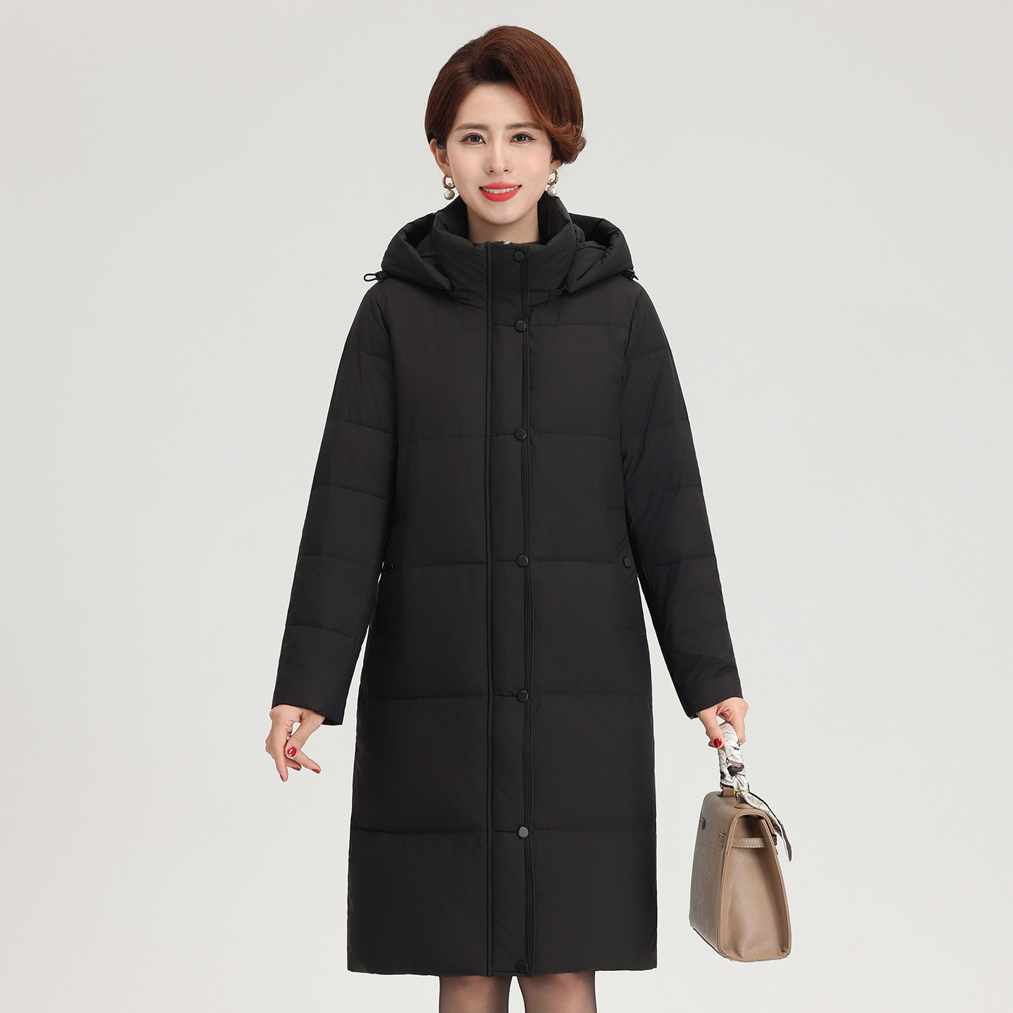 羽绒服女中长款冬季新款连帽可拆卸帽气质宽松中老年大码保暖外套