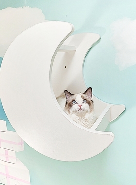 唯美简约高端白色墙壁挂式猫墙猫爬架剑麻柱猫窝跳台太空舱猫家具