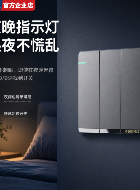 国际电工官方旗舰店家用86型暗装灰色墙壁一开五孔插座带开关面板