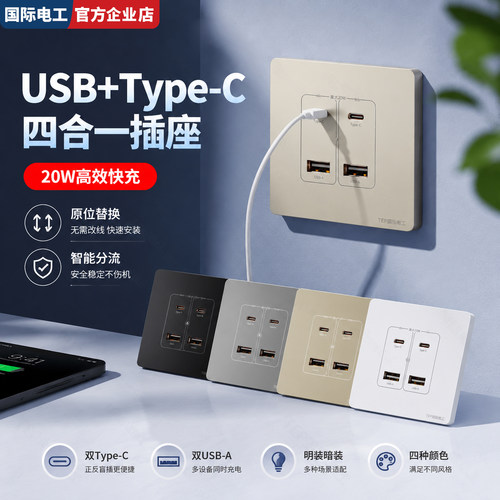 国际电工86型USB快充插座