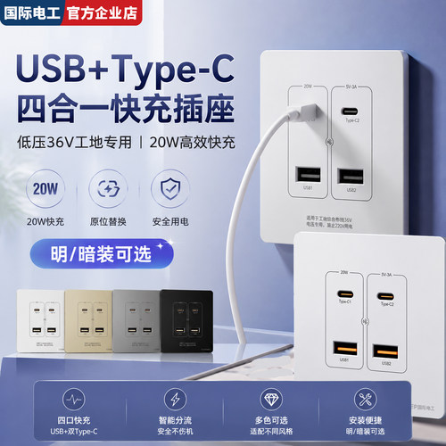 国际电工86型Type-C快充插座