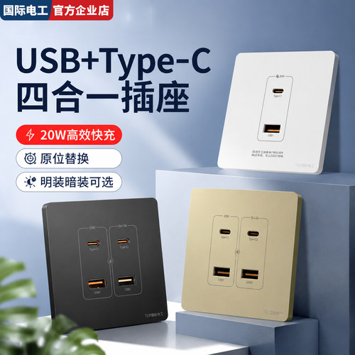 国际电工86型明暗装USB快充插座
