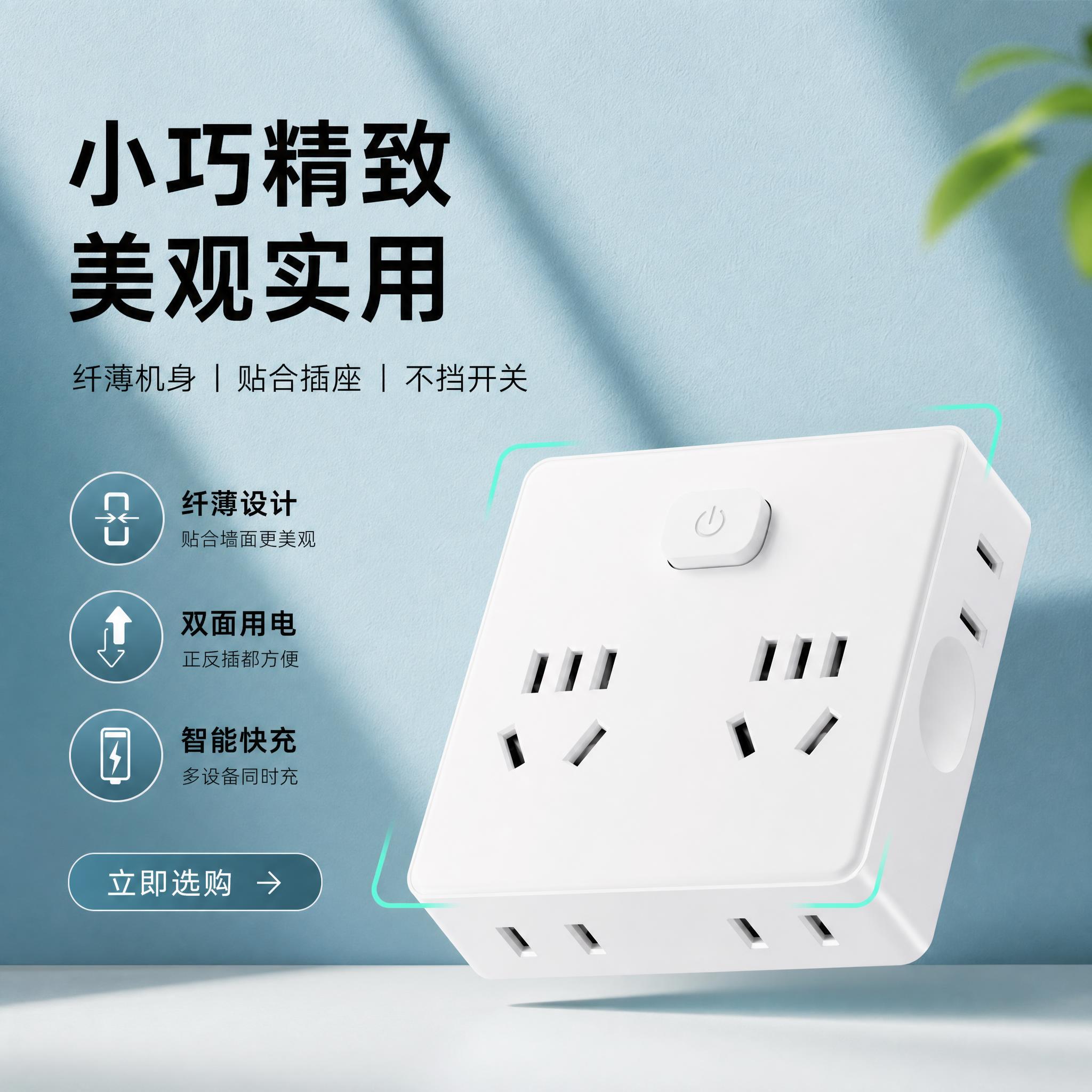 国际电工超薄无线魔方多孔插座图片