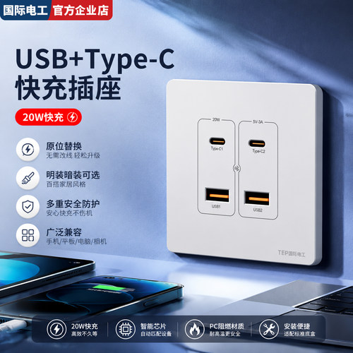 国际电工明暗装86型USB充电插座