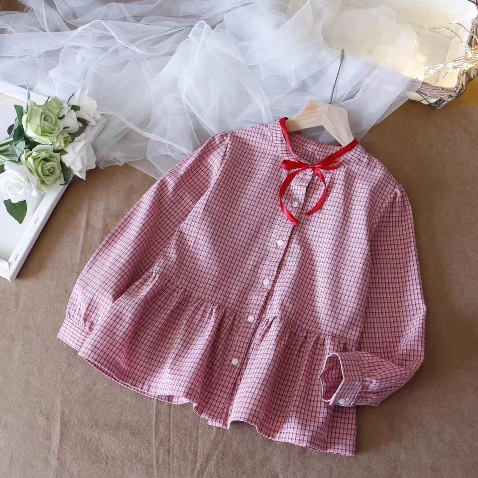 中大童长袖衬衫全棉红格子上衣韩版淑女风百搭衬衫可爱娃娃衫在类目 童装/婴儿装/亲子装, 衬衫中 - 来自Buy2taobao.com提供专业的淘宝代购服务