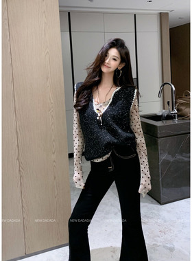 利达 NEW DADADA【雅趣灵魂】黑色亮片针织马夹女设计感修身上衣