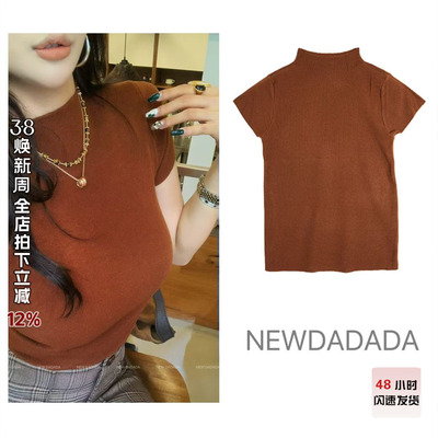 利达 NEW DADADA【柔日轻感】复古卡其短袖T恤女设计感小众上衣