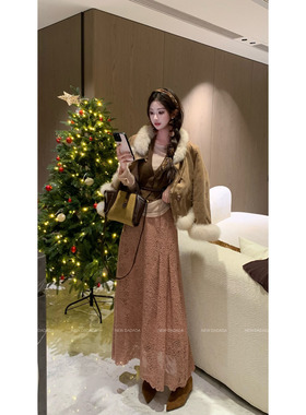 利达 NEW DADADA【豆沙蕾丝裙】时尚气质休闲显瘦半身裙CEZ1443