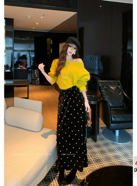 利达 NEW DADADA【风趣女王】黑色波点半身裙女中长款高腰A字裙