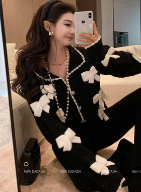 利达 NEW DADADA【甜美恋人】复古黑色针织外套女设计感小众上衣