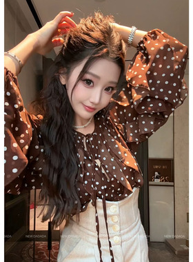 利达 NEW DADADA【复古波点】复古做旧卡其色波点衬衫女长袖上衣