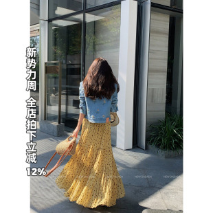 春日黄波点 DADADA 复古褶皱波点a字半身裙女蛋糕裙长 NEW 利达