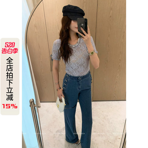 超好看牛仔裤女设计感阔腿长裤