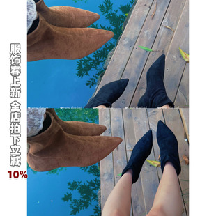 利达 NEW DADADA【利达同款】卡其色尖头时尚休闲中筒靴鞋子女