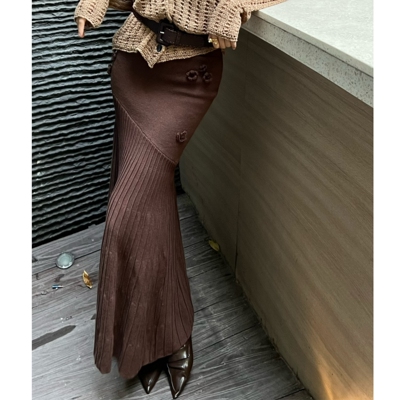 利达NEWDADA针织鱼尾裙半身裙女2025春百褶包臀一步长裙子TRC3861