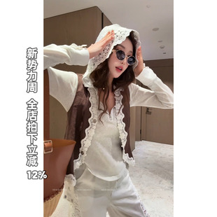 利达NEW 女外搭坎肩拼蕾丝亚麻背心SDK1635 DADADA老钱风马甲薄款
