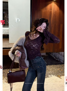 利达 NEW DADADA【尘世清欢】时尚休闲修身气质蕾丝上衣CUM2814