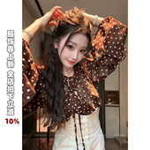 NEW 女长袖 DADADA 复古做旧卡其色波点衬衫 上衣 复古波点 利达