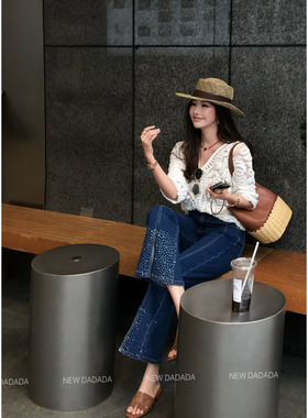 利达 NEW DADADA【微喇闪钻裤】闪钻牛仔裤女版型超好看喇叭裤蓝